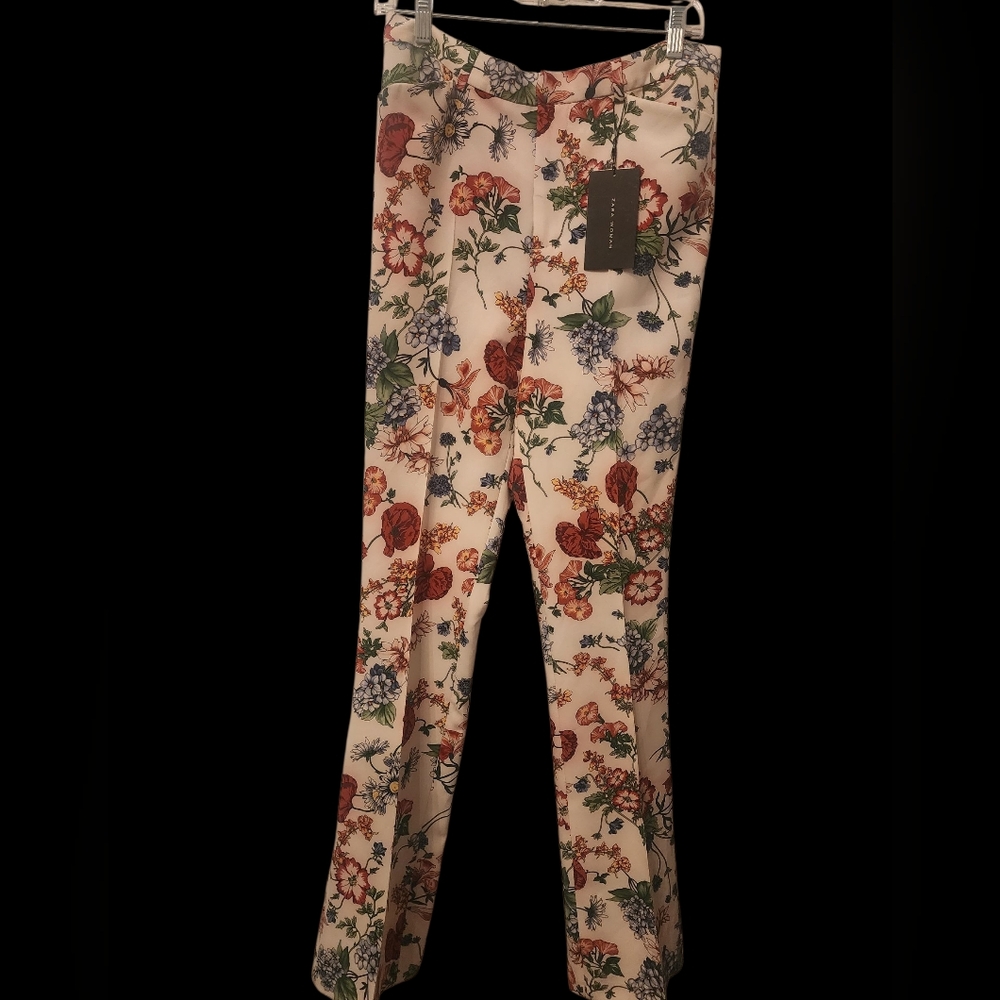 Zara Cream Floral Straight-Leg Pants